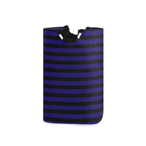 Jihqo Laundry Hamper Basket Navy Blue Black Stripes Collapsible Nursery Storage Bin Waterproof Clothing Baskets for Home Bedroom Bathroom Washing Room