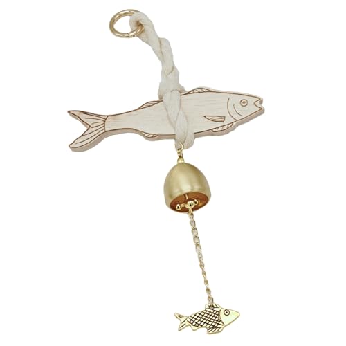 Generisch Shopkeepers Bell for Door Opening, Rustic Wooden Chime with Fish Design, Cotton Rope Metal Entry Alert Bell for Apartment Cafe Dorm Studio, Decorative Doorbell for Home O, 30 x 20 x 4 cm