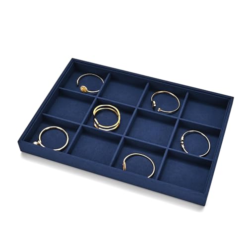 12 Grids Jewelry Tray Bracelet Tray Bangle Tray Microfiber Jewelry Display Tray Stackable Jewelry Trays for Bracelet Bangle Holder Watch Earring Brooches Display Tray (Blue)