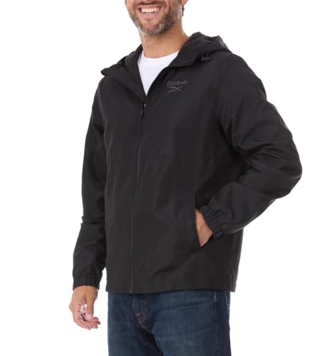 Reebok Rain Jacket Men with Hood, Windbreaker Men Lightweight Waterproof Jacket