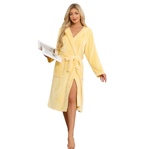 Image of HEARTNICE Womens Hooded Fleece Robe, Soft Bathrobe for Womens, Cute Long House Coat