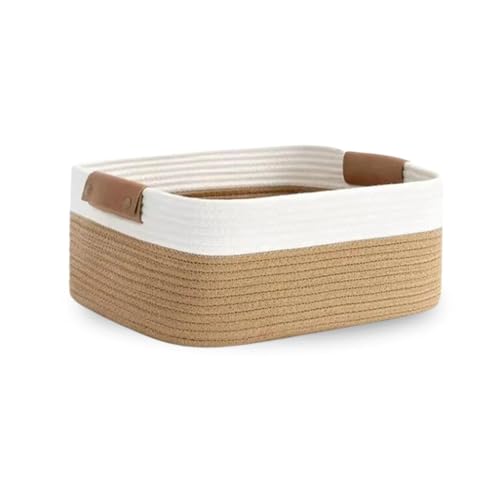 Point Shoppy jute Cotton Storage Gift Basket, Rectangle case for Closet, Packing, Wedding Organizer Box Jute Basket Handwoven Eco-Friendly Basket Bins Organizer (12 X 8 X 5 INCH) (Beige And White)