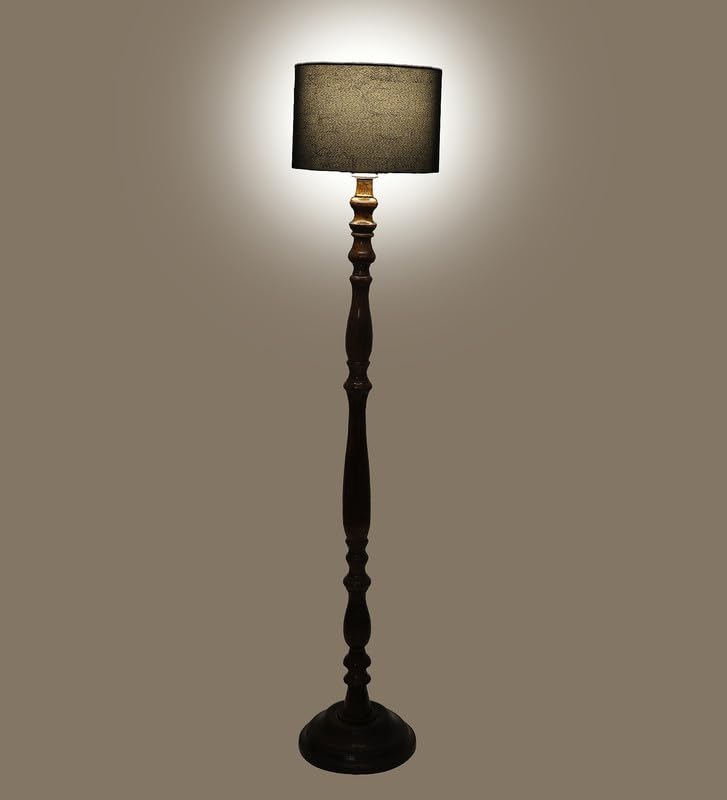 Image of tu casa Mango Wooden Floor Lamps with Classic Black Shade for Home Decor, Bedrooms Corner, Living Room, Gifting, Diwali Decoration, Hall, Office, Study Room (Height: - 56 inch) - Bulb not Included
