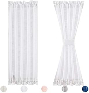 FMFUNCTEX Side Light Door Panel Curtains White72-inch Long Linen Texture Semi Sheer French Door Panels for Front Door Glass Door Window Drapes 24