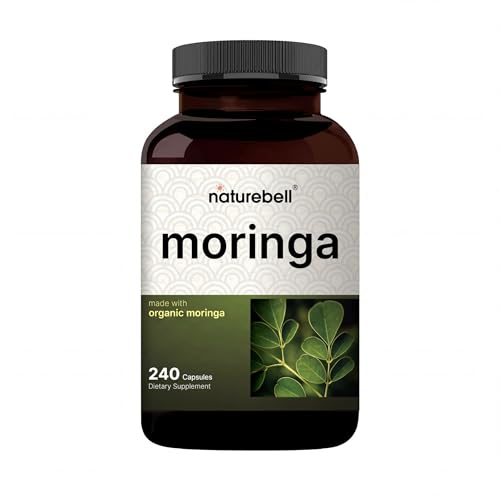 NatureBell Moringa 8,00mg Per Serving - 240 Capsules - Organic Moringa for Daily Immune, Energy & Skin Health Support* - Green Superfood - 3rd Party Tested, Non-GMO & Gluten-Free
