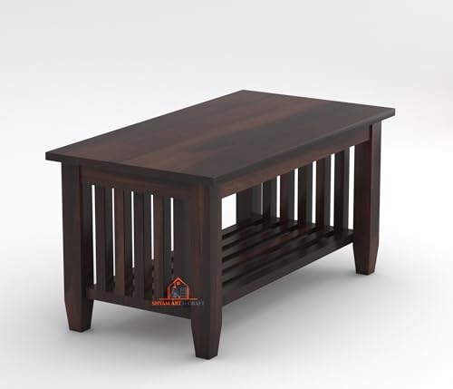Image of SHYAM ART & CRAFT Wooden Center Coffee Table with Storage Shelf for Living Room & Office | Tea Stand | Sofa Furniture Unit (86x46x46 cm) | Walnut Finish
