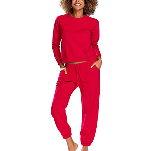 Survêtement rouge DKaren Wenezja taille 46 : ensemble pantalon et sweatshirt confortable