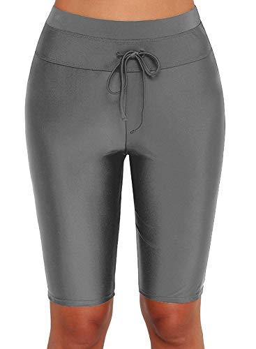 Dona-Brayman Women's Long Bike Swim Shorts UPF 50+ Swim Bottom Multi-Functional Board Shorts Rash Guard (Grey, X-Large(US 14-16))