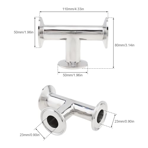 Image of Clamp Tee 3 Way Stainless Steel 304 Sanitary Fitting Fit for 1.5-Inch Tri Clamp, 25mm Pipe OD T-shaped Fittings