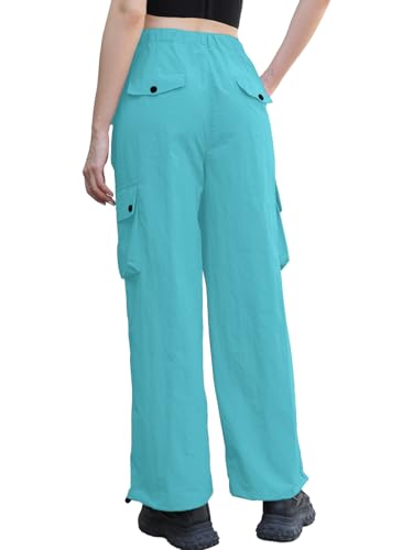Image of Cromoncent Cargo Pants Girls & Women Parachute Pants Y2K Baggy Rave Clothes Waterproof with Pockets, 6 Years - 3XL