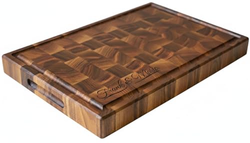 Personalized End Grain Walnut Cutting Board, GrainWoods Handcrafted Wood Kitchen Chopping Block...