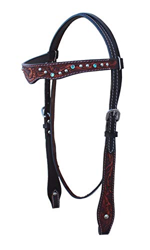 CHALLENGER Horse Western Tack Floral Tooled Browband Bridle Turquoise 78HR49HB