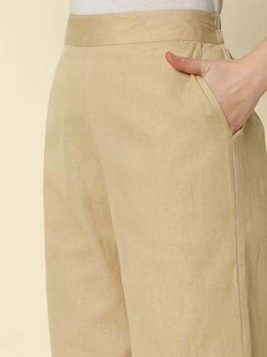 Image of FIORRA Womens Loose Mid Rise Cotton Solid Palazzo