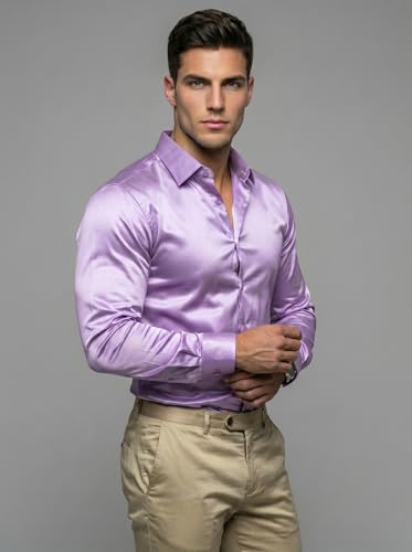 Image of Diverse Men's Satin Casual Shirt | Premium Solid Poly Satin | Wrinkle-Free, Full Sleeve Regular Fit Office, Business Wear