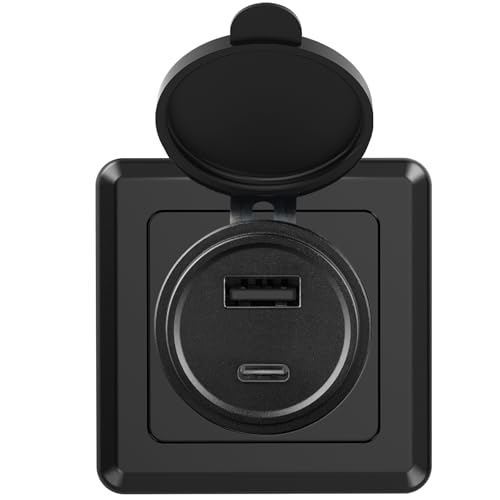 RVSPARK RV USB-A/C Dual Port Socket QC3.0 Tipo A y PD3.0 Tipo-C, 12 V de aluminio USB salida de carga rápida con placa frontal negra, ideal para RV, barco, caravana, remolque de camping (Unidad)