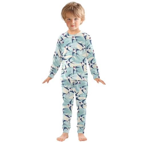 Pajama Sets Long Sleeve Birds Flying Waves Background Soft Comfy Sleepwear 2 Piece PJS 3-8T2