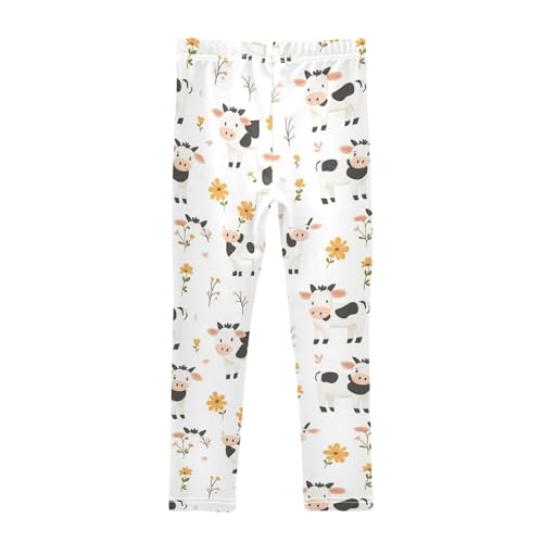 Cartoon Cow Daisy Girls' Leggings Toddler Doodles Cute Kids Yoga Pants Dance Active Tights 4T2