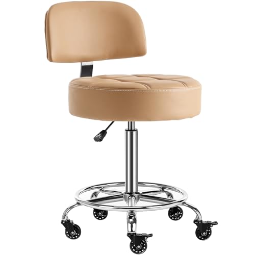 CoVibrant Lockable Stool with Back and Foot Rest Ergonomic Rolling Hydraulic Adjustable Stool for Doctor Esthetician Artist Home Small Office Desk