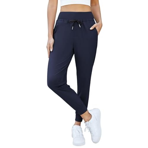 Womens Lightweight Hiking Pants with Zipper Pockets High Waisted Joggers Tapered Sweatpants for Running Workout Lounge Navy Medium