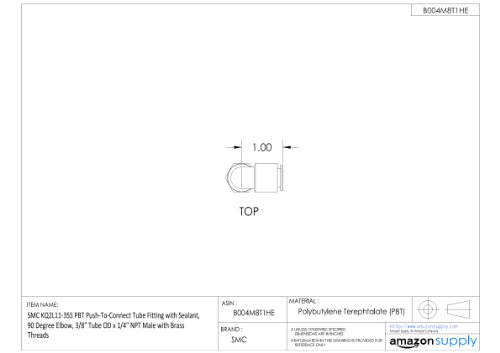 Smc Kq2L11-35As Pbt & Brass Push-To-Connect Tube Fitting With Sealant, 90 Degree Elbow, 3/8" Tube Od X 1/4" Npt Male #TOP3