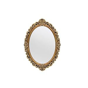 OIGUMR Oval Smallest Wall Mirror Resin Frame Size：12 x 8.3 inch Mirror Vintage Hanging Mirrors for Bedroom Living-Room Dresser Decor Gold