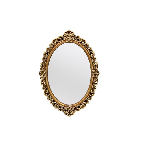OIGUMR Oval Smallest Wall Mirror Resin Frame Size：12 x 8.3 inch Mirror Vintage Hanging Mirrors for Bedroom Living-Room Dresser Decor Gold