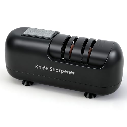 afilador cuchillos electrico, afilador de cuchillos profesional, afilador eléctrico, electric knife sharpener, adecuado para cuchillos de doble bisel y dentados, poco ruido, fácil usar - Black