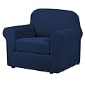 High Stretch 2-Piece Armchair Cover / Sofa Chair Covers / Slipcover Furniture Protector for Chairs, Made of Rich Textured Spandex Small Checks Knitted Jacquard Fabric (Chair, Navy)