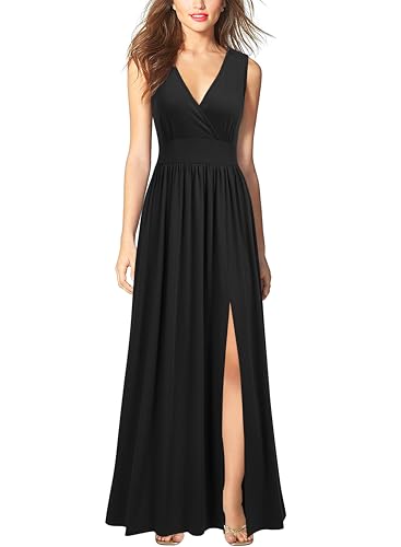 Image of WOOSEA Women Sleeveless Deep V Neck Split Loose Sexy Plain Long Maxi Casual Dress