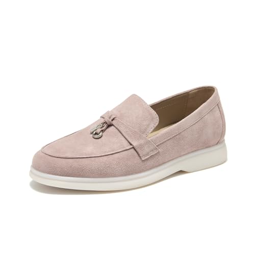 Image of BEAU TODAY Suede Loafers Flats for Women, Women's Slip On Penny Loafers, Leather Driving Comfortable Dress Ladies Loafers Casual Office Work Shoes