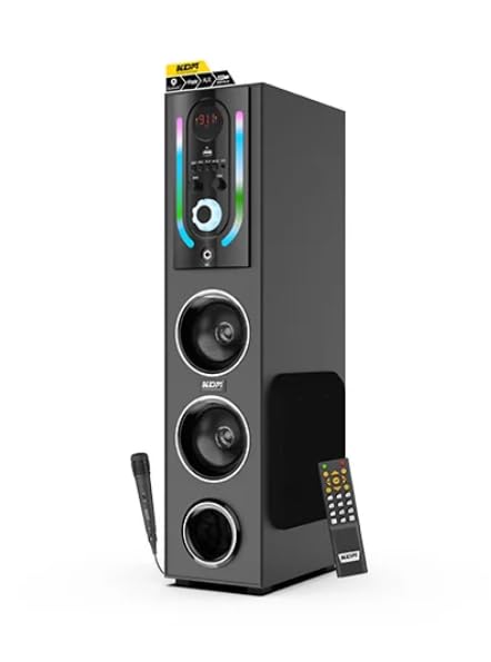 KDM DJ Tower Multimedia Standing Speaker with Mic & Remote, 140W Total Output, 24 Inch Height, RGB Lights, LED Display, Made in India, Plug & Play for Party & Karaoke