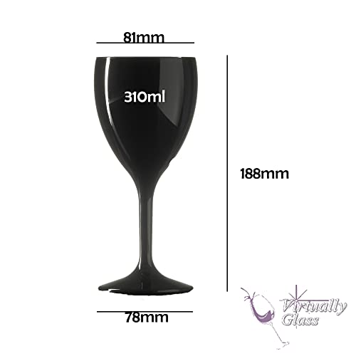 Set of Elite Premium Unbreakable Reusable Polycarbonate Plastic Large Black Wine Glasses (310ml to rim Height 18.8cm, Max Diameter 8.1cm) Realistic Alternative to Glass - MADE IN UK (4)
