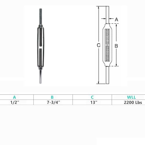 Prolinemax Marine Boat Stainless Steel 1/2" x 6-1/2" Stub End Turnbuckle WLL 2,200 Lbs miniatura 7