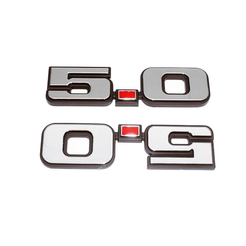 Image of 2Pc 1979-1993 5.0 Liter Engine Emblem Driver & Passenger Side Badge Nameplate Replacement for D9ZZ-16228-BC (Chrome Red)
