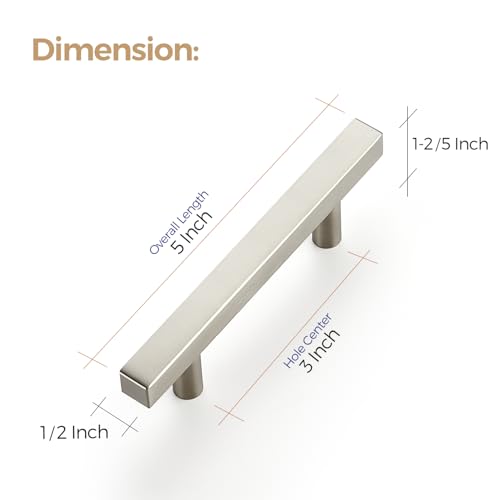 Image of Ravinte 10 Pack 3 Inch Cabinet Pulls Brushed Nickel Sqaure Kitchen Cabinet Handles Silver Cabinet Hardware Stainless Steel Drawer Pulls 5 Inch Overall Length with Mounting Template