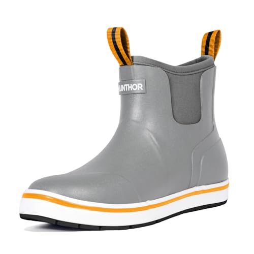Hunthor Men's Deck Boots, Lightweight Waterproof Anti-Slip Fishing Rain Boots, Rubber Boots and High Performance for Boat, Yard and Outdoor (Gray, Size 8)