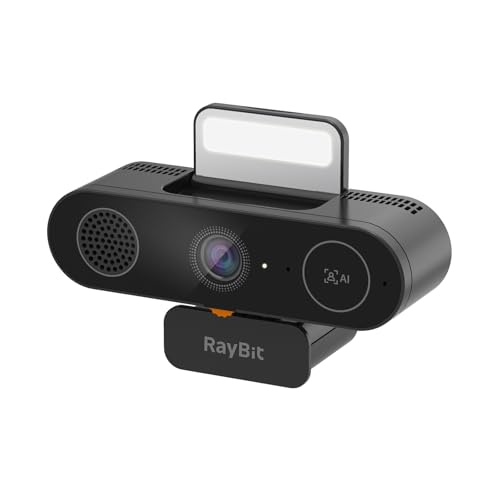 RayBit 5-in-1 Design 4K Webcam with Speaker and Microphone, Built-in Light, Privacy Cover, AI Auto-Framing Cam, Computer USB C Web Camera for PC, Desktop, Laptop, Mac, Streaming, Video Conference