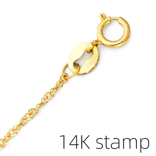 Real 14k Solid Yellow Gold Singapore Chain Necklace with Spring Ring, Jewery Gift for Her Him2