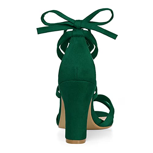 Allegra K Allegra K Women Open Toe Lace-Up Block Green Heeled Sandals 10 m US