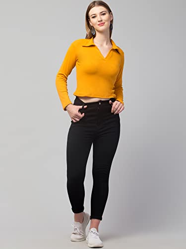 Image of Ribbed Polo Collar Full Sleeves Tops for Women