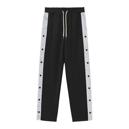 ZOCANIA Mens Casual Pants Side Stripes Button Decor Sweatpants Drawstring Elastic Waist Straight Wide Leg Trousers