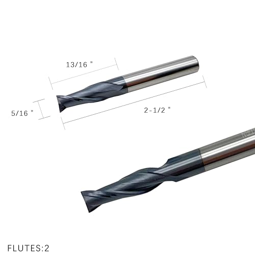 Image of Carbide Square End Mill - 2 Flute - 5 /16 inch-2T (5 Piece, 5 /16 inch) - for Milling Alloy Steels, Hardened Steel, Metal & More - Mill Bits Sets for DIYers & Professionals by LU&MN