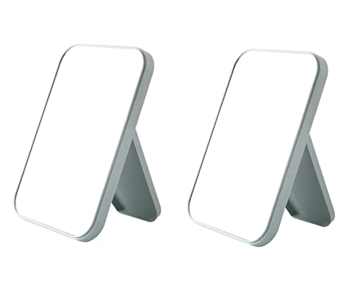 Image of Hand Mirror | Glass Rectangle Cosmetic Standing Mirror for Makeup, Portable for Travel, Camping, Home (Blue - Pack of 2, Rectangular, Floor Mount, Framed)