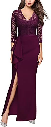 MISSMAY Women's Floral Lace Ruffle Half Sleeve Evening Party Formal Dress