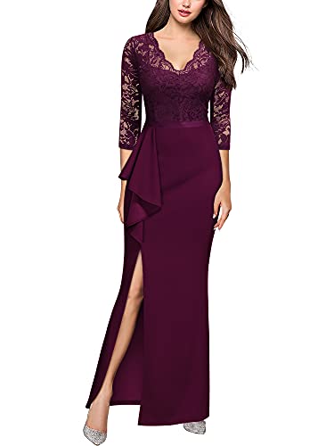 Image of MISSMAY Women's Vintage Floral Lace Ruffle Half Sleeve Evening Party Formal Long Dress