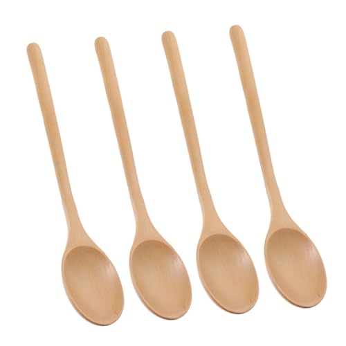 CIYODO 4個天然木製ロングハンドルコーヒースプーン 蜂蜜 ジャム プリン用撹拌スプーン キッチン レストラン用調理器具 優しい素材で鍋傷け