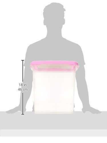 Iris Usa 3-Piece 35 Lbs / 45 Qt Weatherpro Airtight Pet Food Storage Container Combo With Scoop And Treat Box For Dog Cat And Bird Food, Keep Pests Out, Translucent Body, Easy Mobility, Pink #TOP5