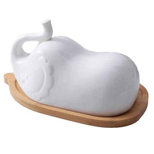 Sosoport 象形状の陶磁器蓋付きバタープレート 木製トレイ付き ホテルおよび家用食器 シンプルで洗練されたデザイン 電子レンジ 食洗機対応