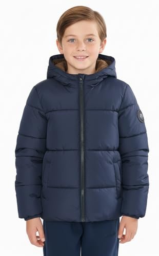 Sunny Sprout Abrigo con capucha para niños - Chaqueta acolchada gruesa con forro polar y mangas antiviento Azul Marino 5 Años