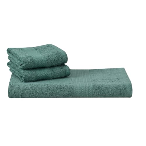 Image of Mafatlal Joy Cotton Towel Set - Pack of 3 | 1 Bath Towel 58 x 29 inch + 2 Hand Towels | Soft, Quick Dry | 450 GSM | Tidepool | Ideal for Bathroom & Travel
